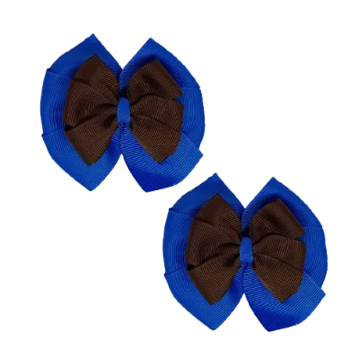 School Hair Accessories Double Bella Hair Bow 10cm - Royal Blue Base & Centre Ribbon (24 colours top)