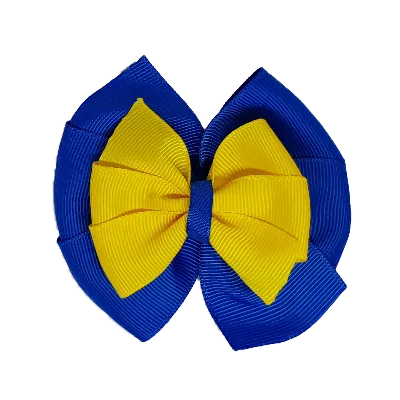 School Hair Accessories Double Bella Hair Bow 10cm - Royal Blue Base & Centre Ribbon (24 colours top)
