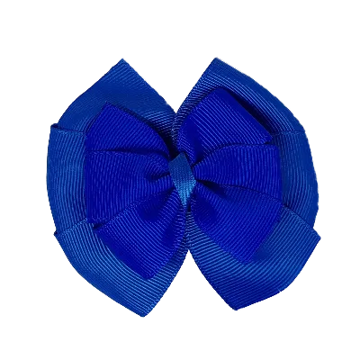 School Hair Accessories Double Bella Hair Bow 10cm - Royal Blue Base & Centre Ribbon (24 colours top)