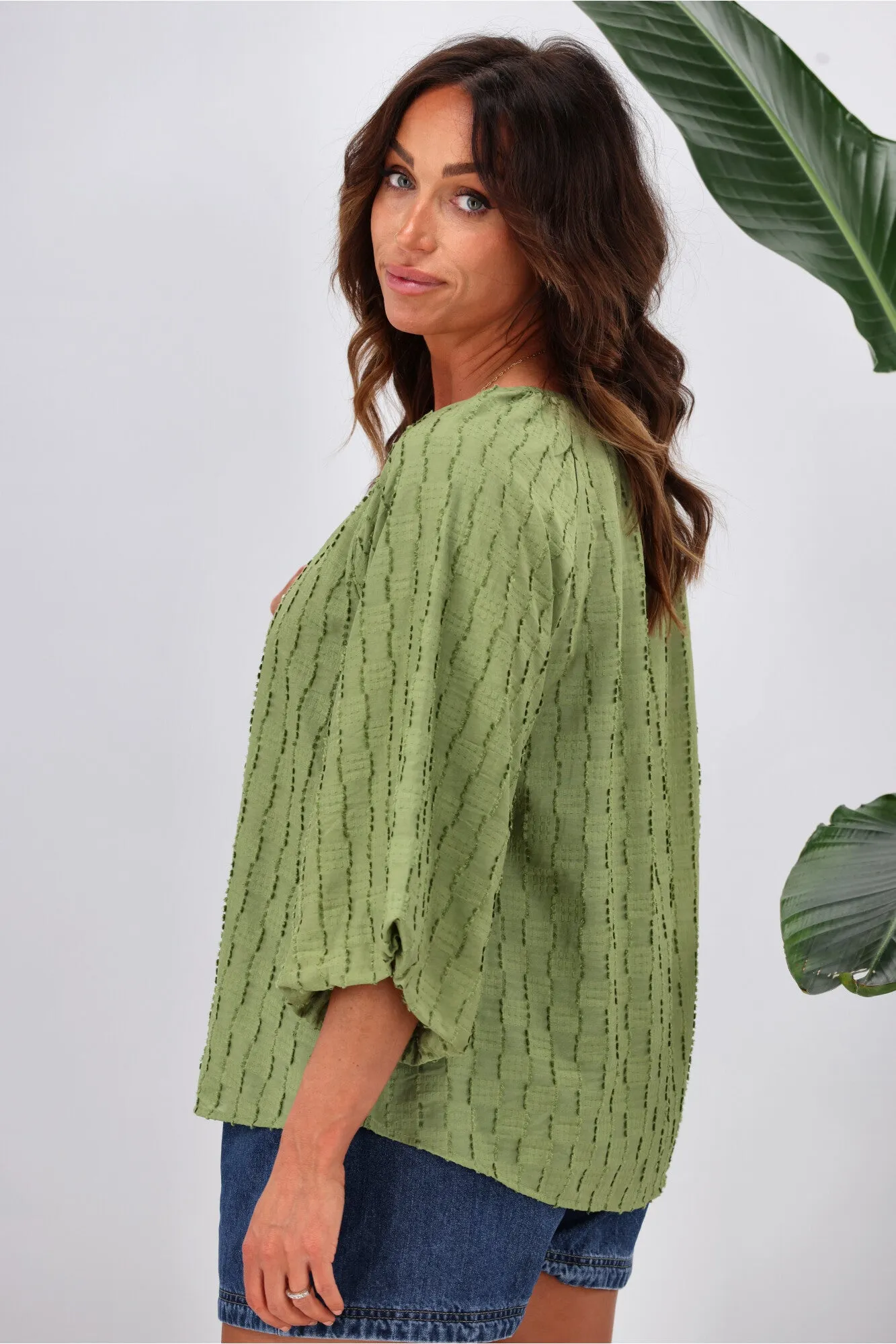 Shine On Label Penelope Puff Sleeve Blouse  Sage Green