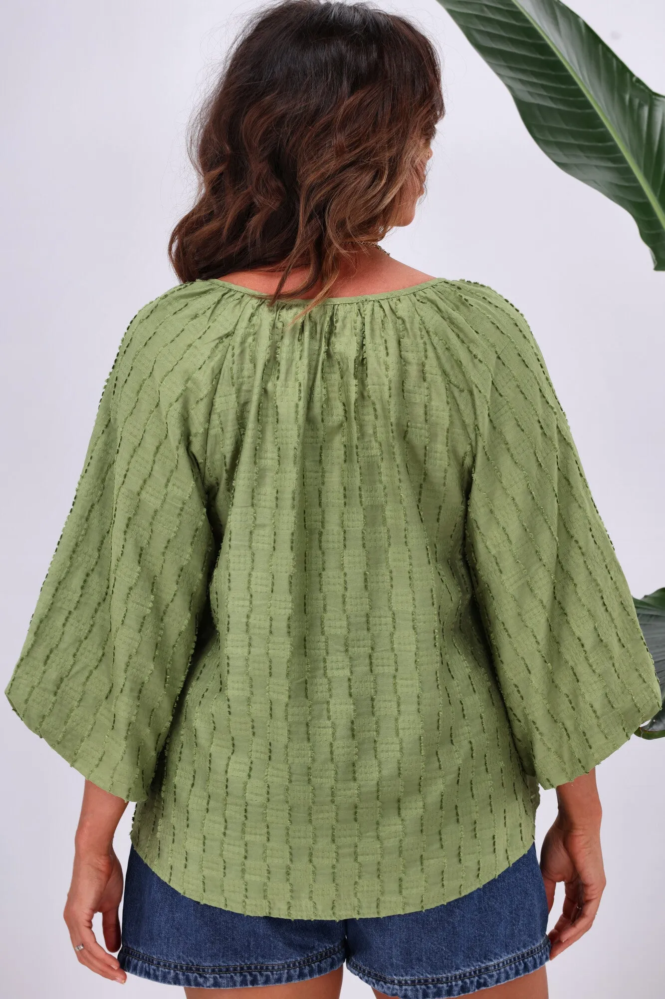 Shine On Label Penelope Puff Sleeve Blouse  Sage Green