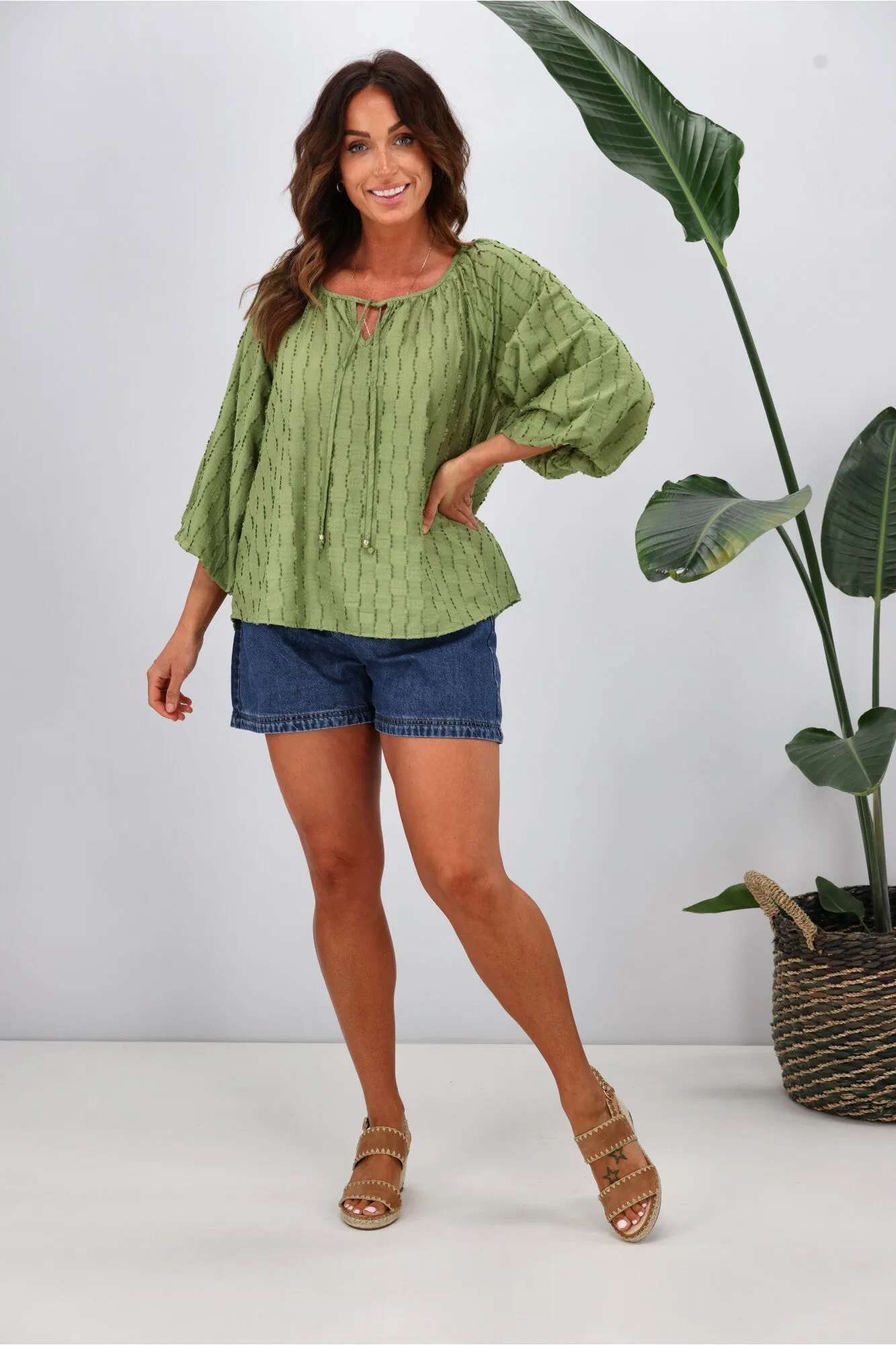 Shine On Label Penelope Puff Sleeve Blouse  Sage Green