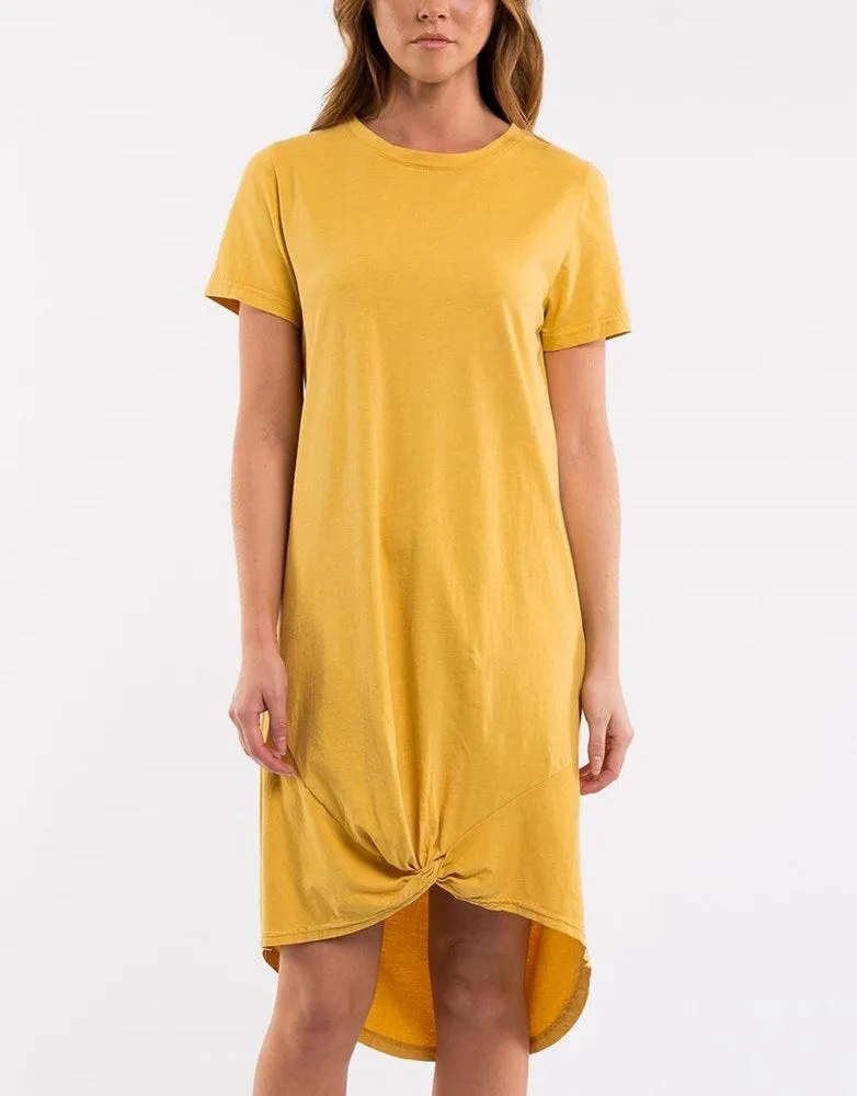 Silent Theory Twisted Tee Dress Mustard