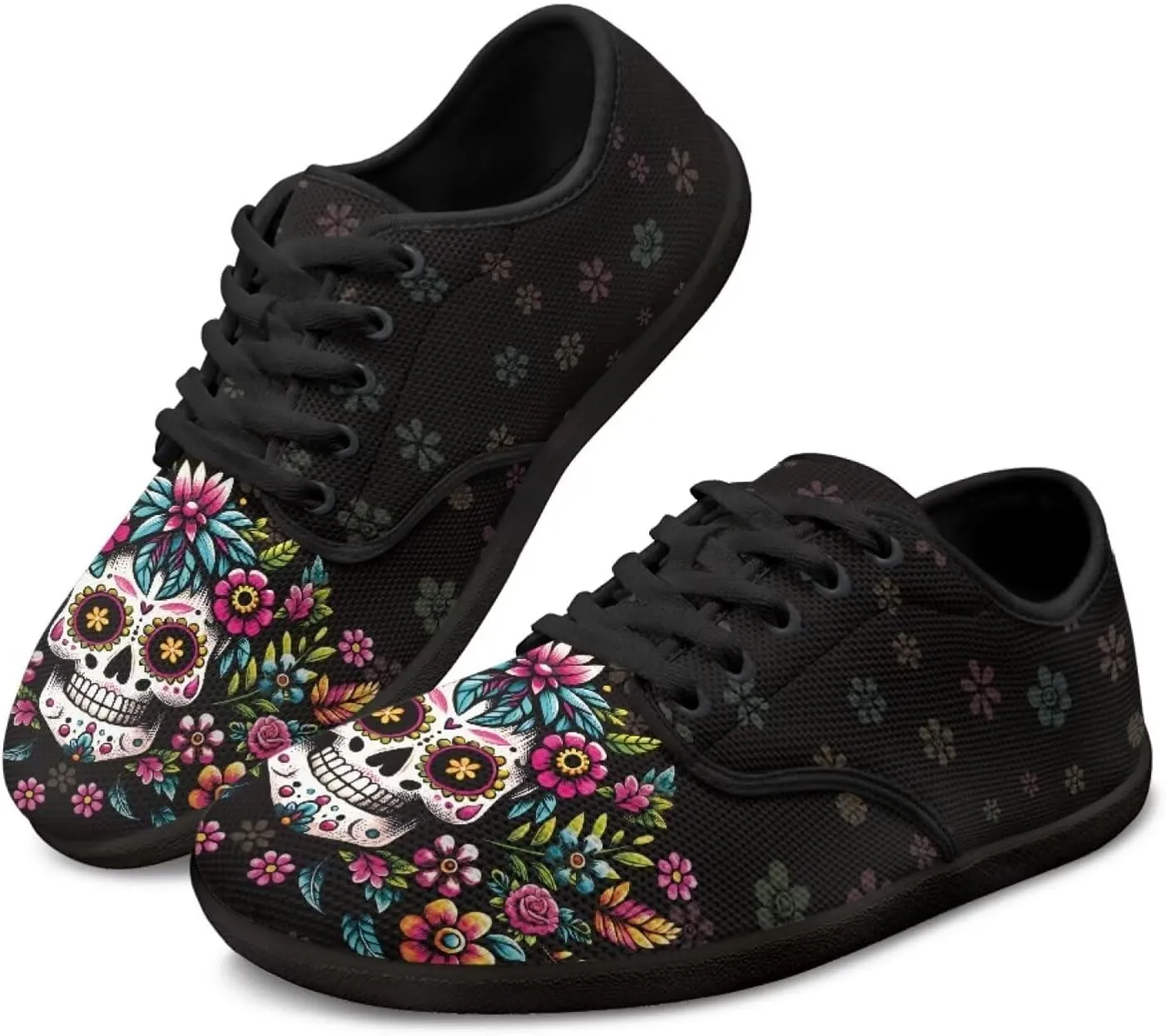 Skull Print Barefoot Shoes Women Walking Wide Toe Box Shoes Comfort Minimalist Breathable Non Slip Sneakers