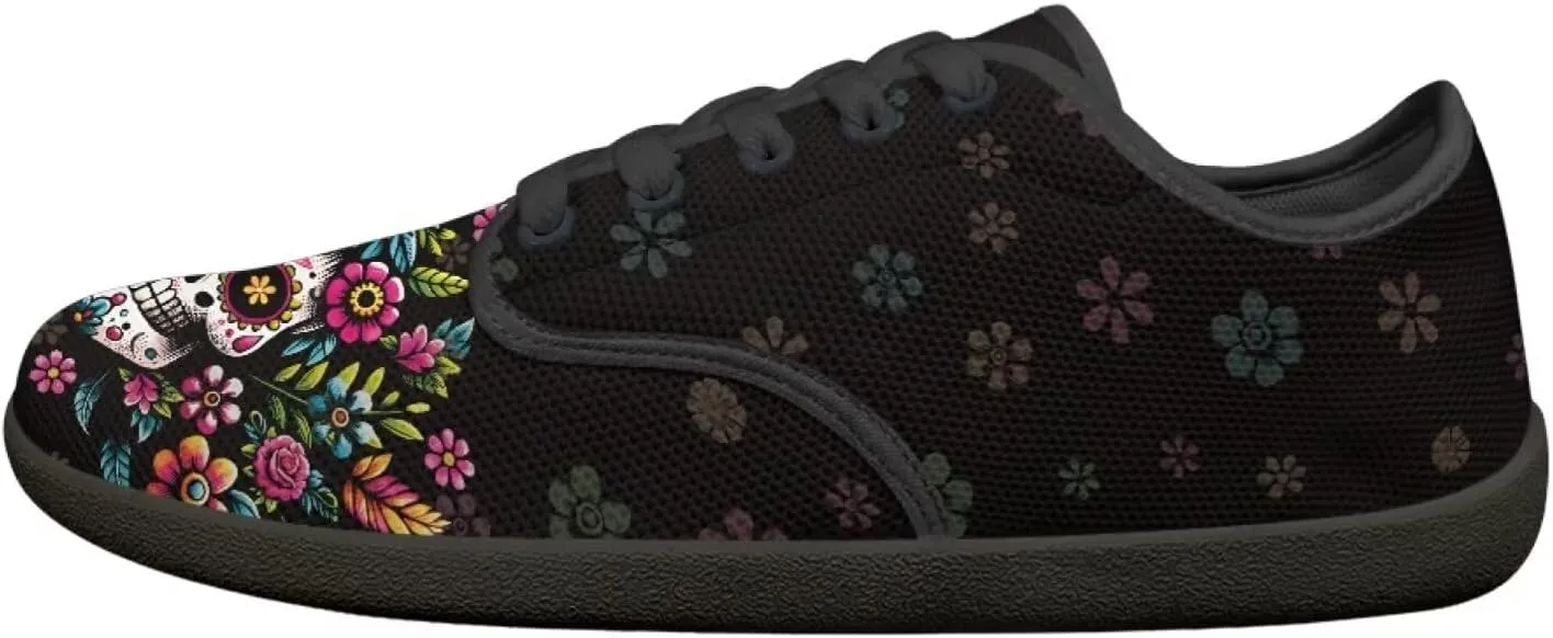 Skull Print Barefoot Shoes Women Walking Wide Toe Box Shoes Comfort Minimalist Breathable Non Slip Sneakers