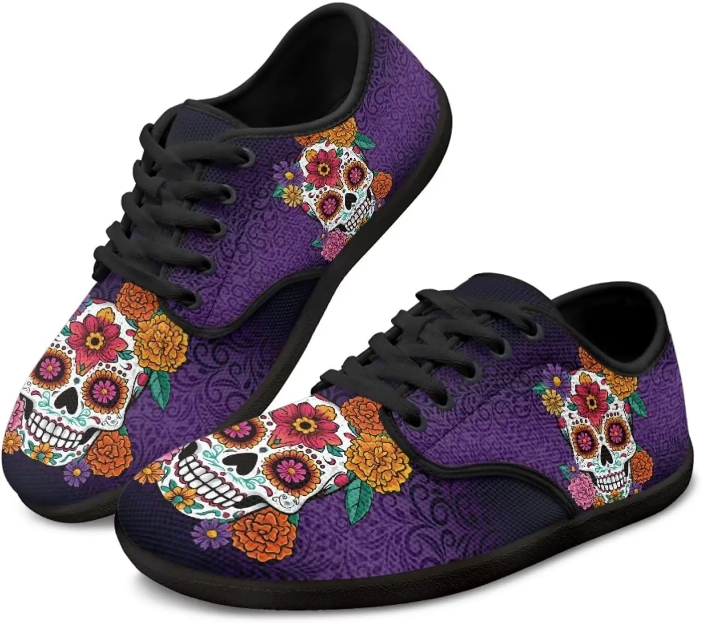 Skull Print Barefoot Shoes Women Walking Wide Toe Box Shoes Comfort Minimalist Breathable Non Slip Sneakers