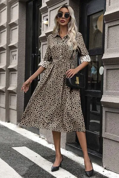 Slay The Day Buttoned Long Sleeve Polka Dot Dress