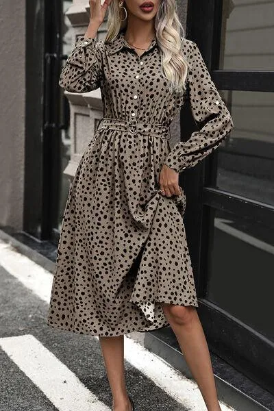 Slay The Day Buttoned Long Sleeve Polka Dot Dress