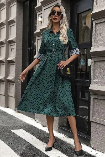 Slay The Day Buttoned Long Sleeve Polka Dot Dress