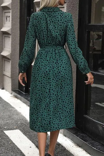 Slay The Day Buttoned Long Sleeve Polka Dot Dress