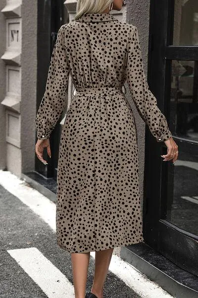 Slay The Day Buttoned Long Sleeve Polka Dot Dress
