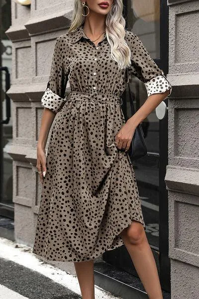 Slay The Day Buttoned Long Sleeve Polka Dot Dress