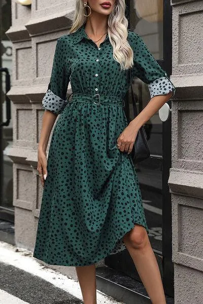 Slay The Day Buttoned Long Sleeve Polka Dot Dress