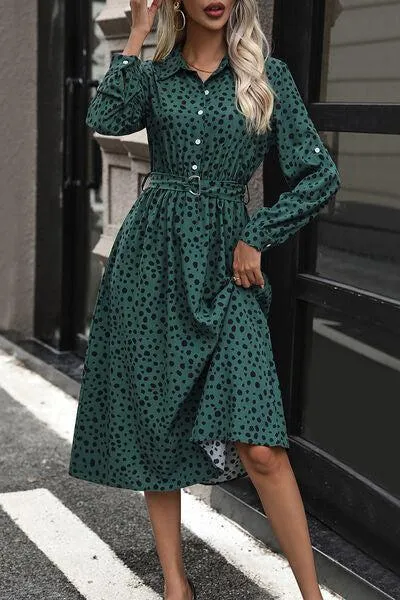 Slay The Day Buttoned Long Sleeve Polka Dot Dress