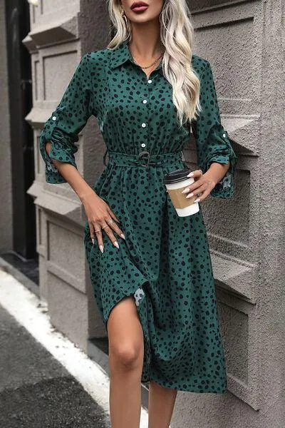Slay The Day Buttoned Long Sleeve Polka Dot Dress