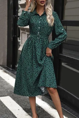 Slay The Day Buttoned Long Sleeve Polka Dot Dress
