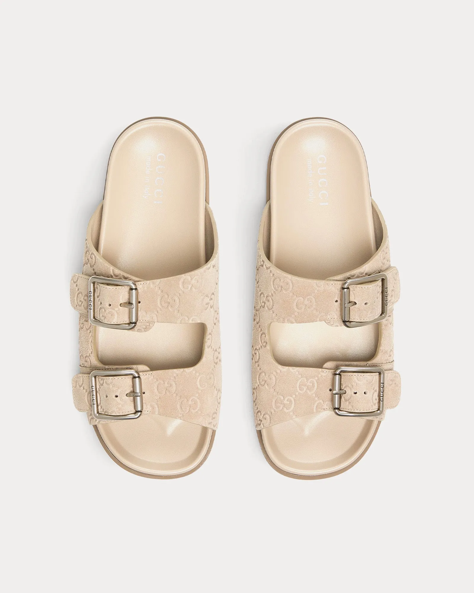 Slide Buckle GG Suede Oatmeal Sandals