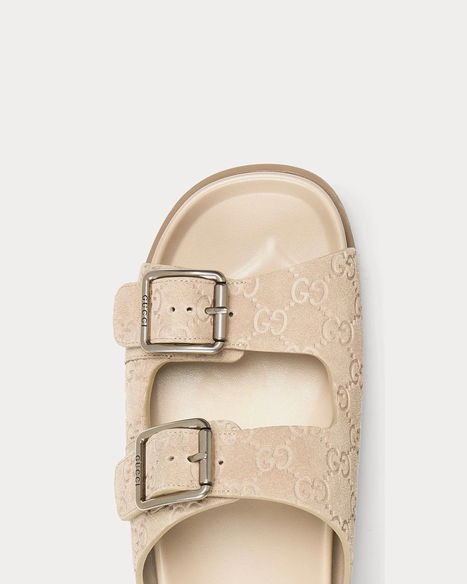 Slide Buckle GG Suede Oatmeal Sandals