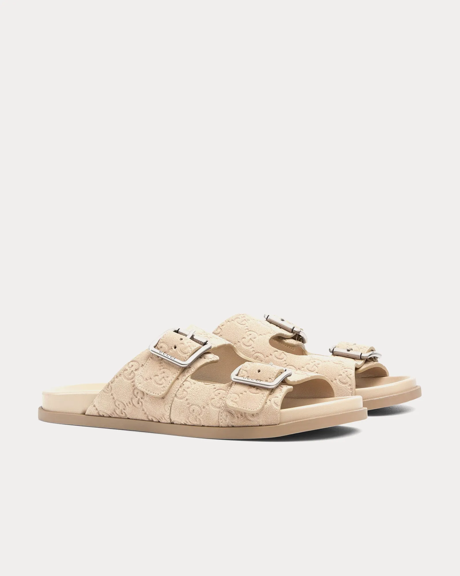Slide Buckle GG Suede Oatmeal Sandals
