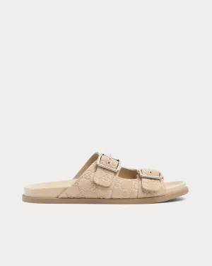 Slide Buckle GG Suede Oatmeal Sandals