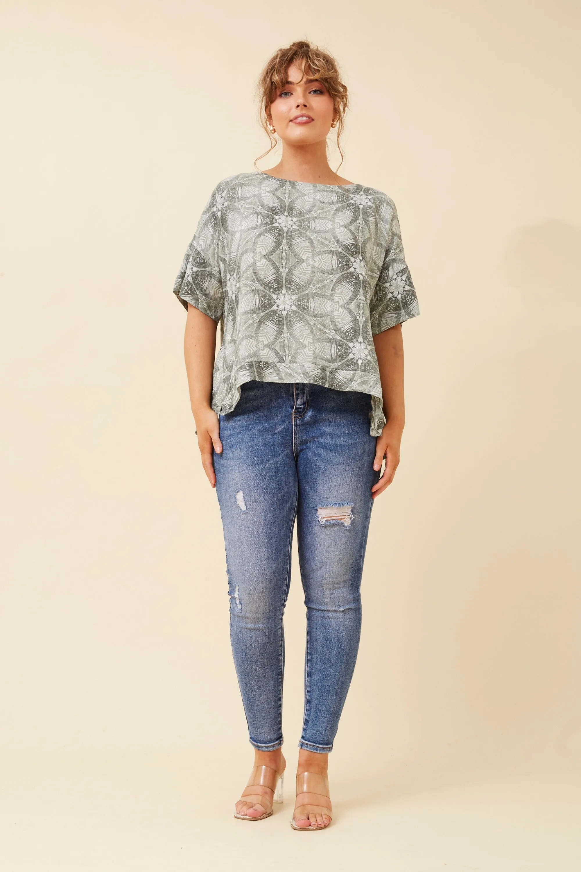 SOLARIS PRINTED LINEN TOP