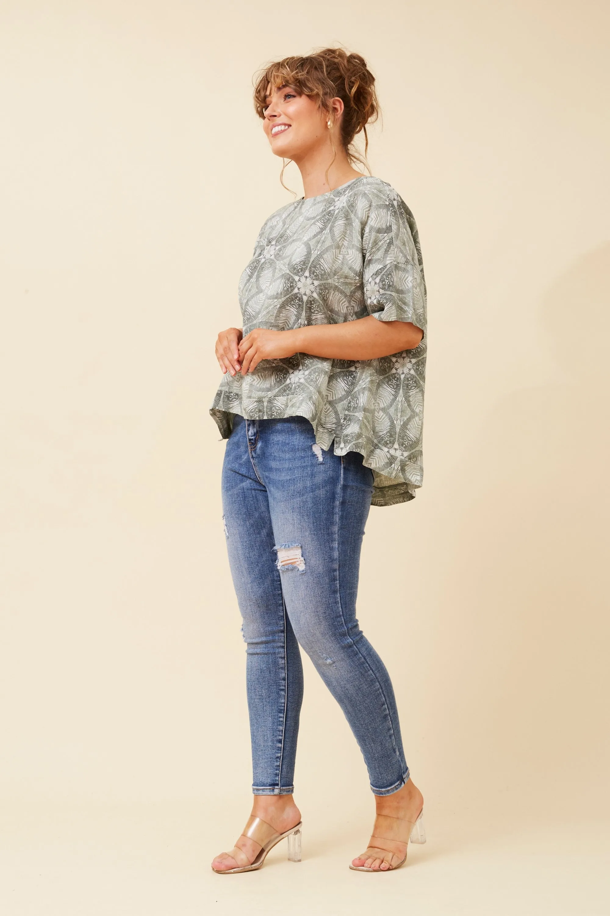 SOLARIS PRINTED LINEN TOP