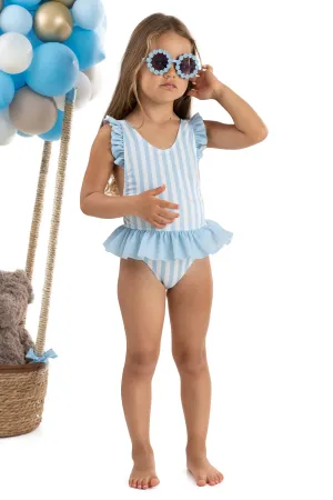 SS25 Meia Pata Girls Blue & White Stripe Ravello Swimming Costume