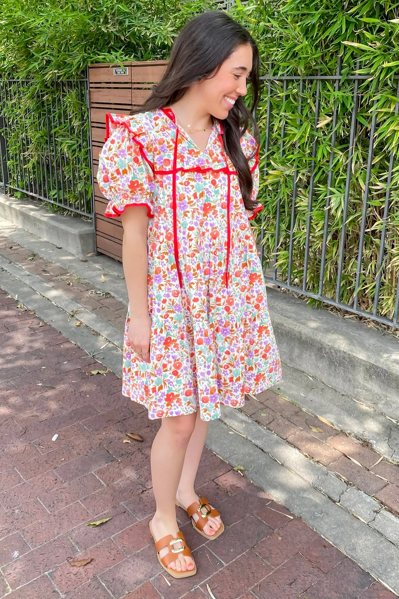 Stay Away Petal Print Red Dress