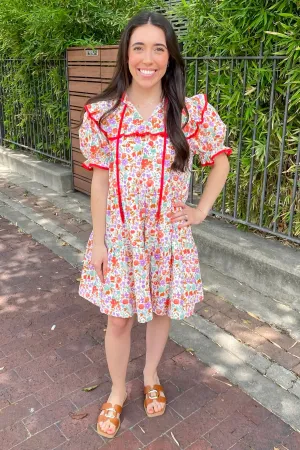 Stay Away Petal Print Red Dress