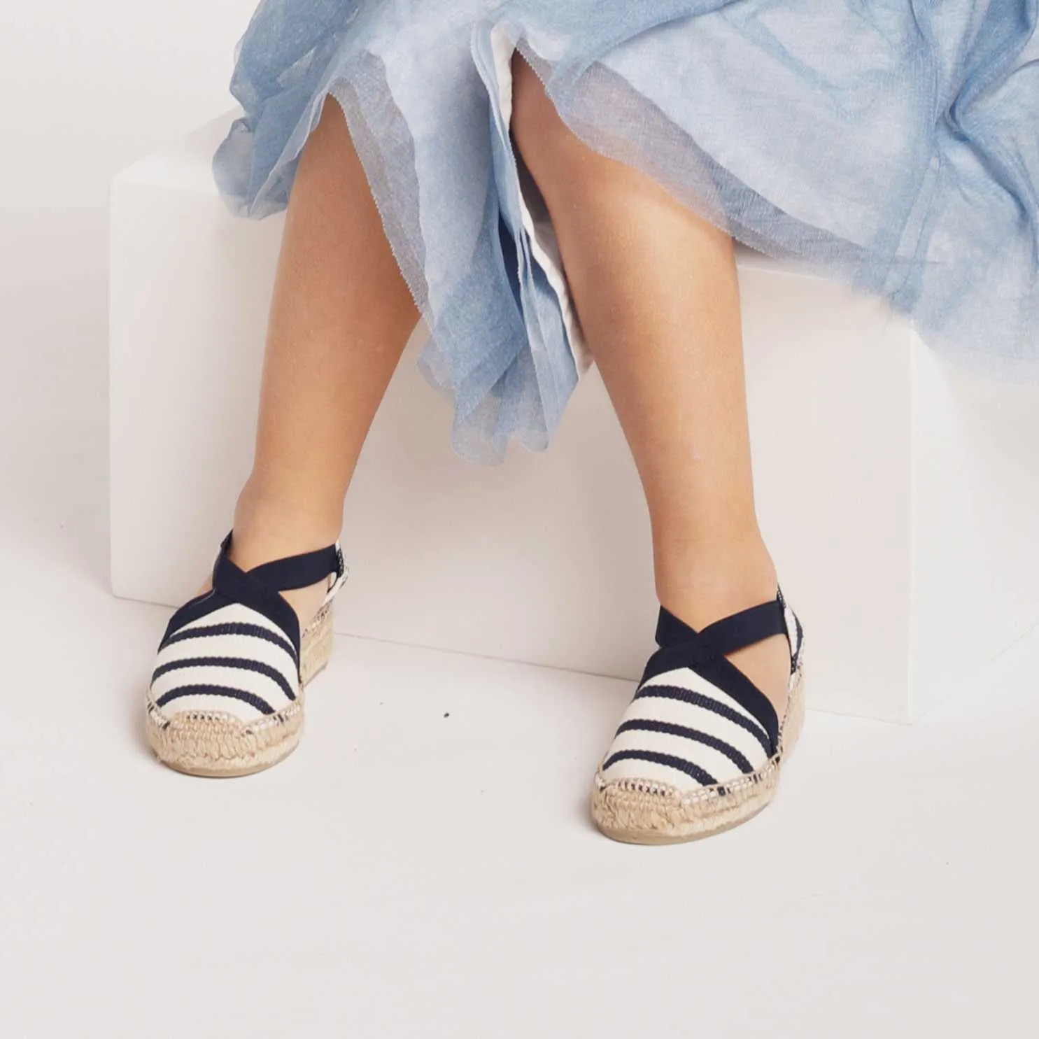 Striped Cotton Blend Wedge Espadrille for Kids - Edita-BR