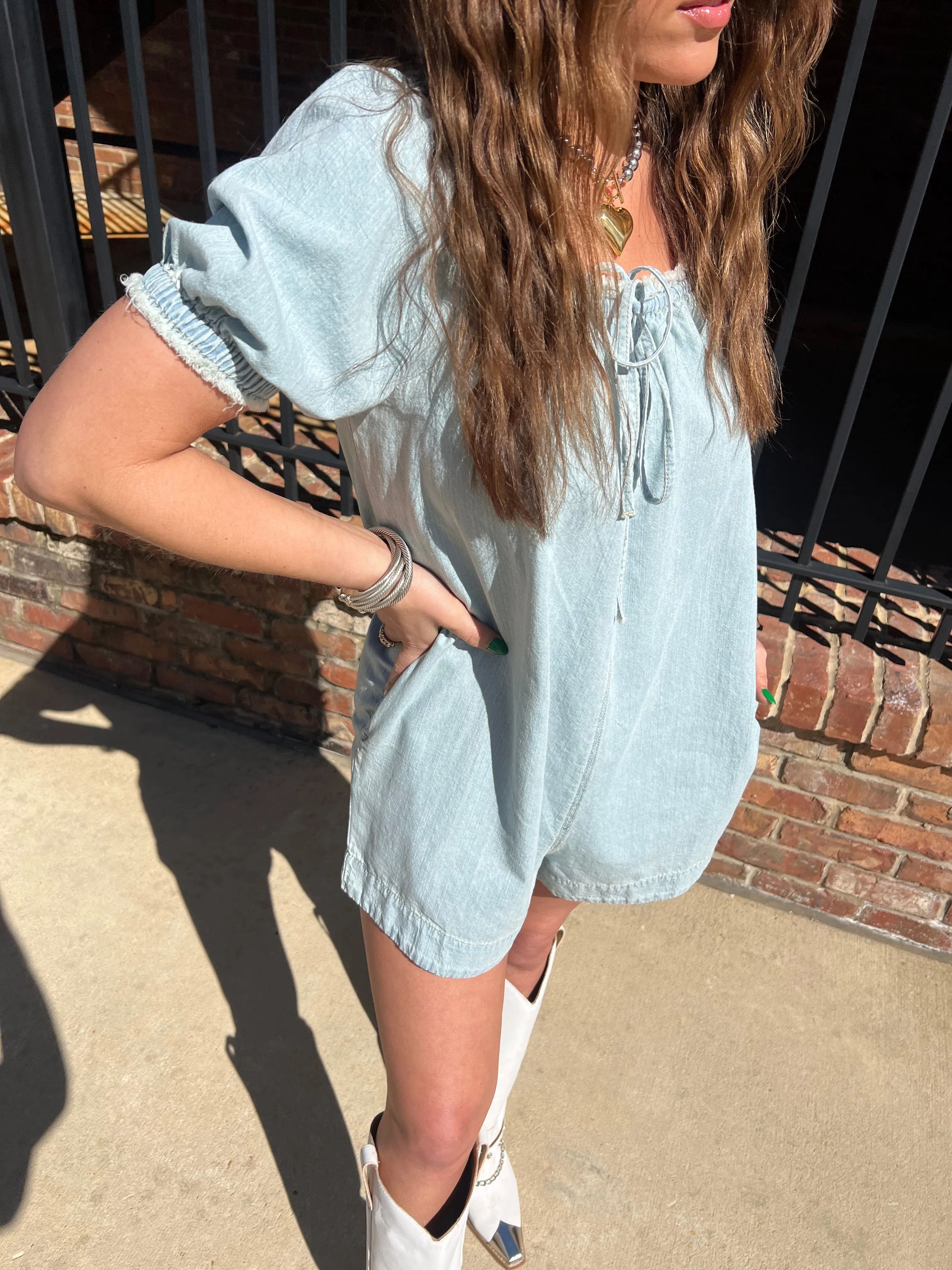 Sun Rays Denim Romper