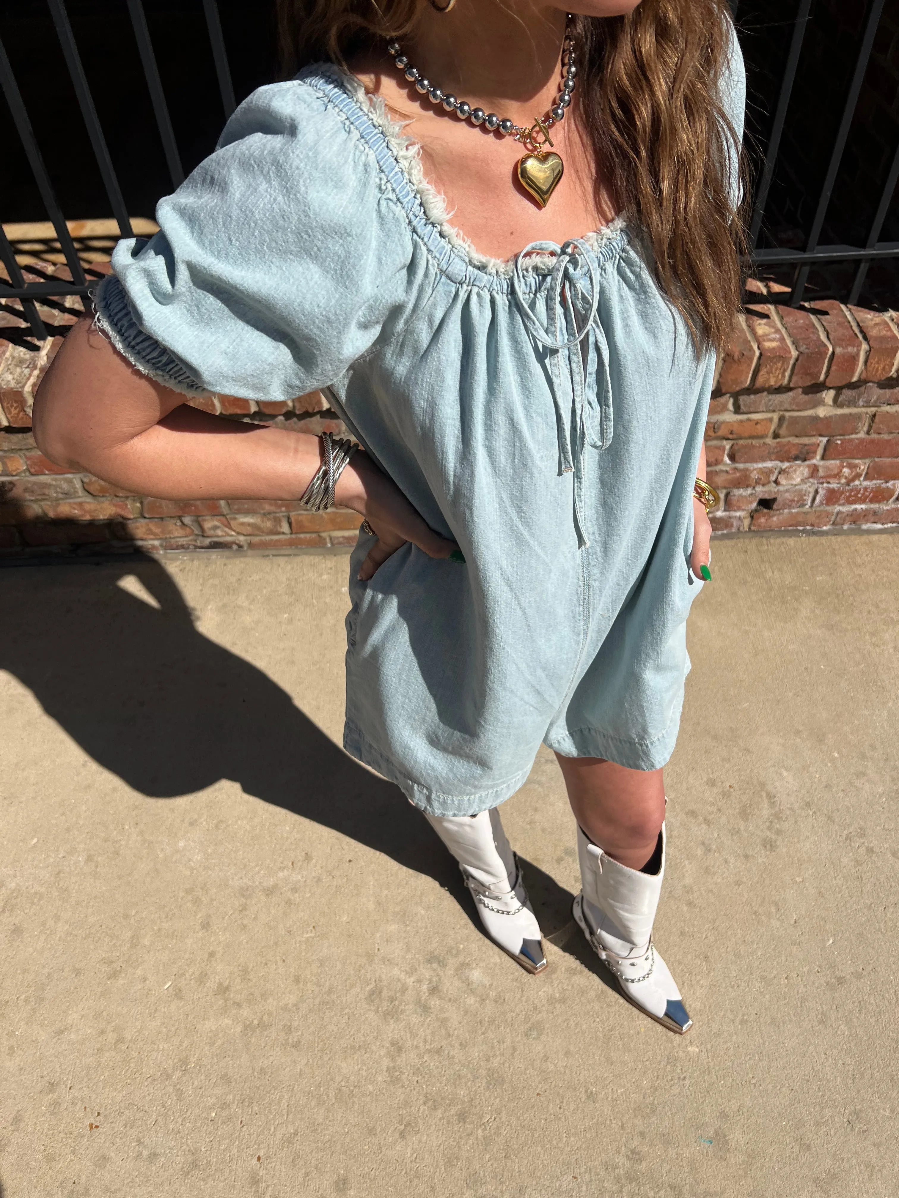 Sun Rays Denim Romper