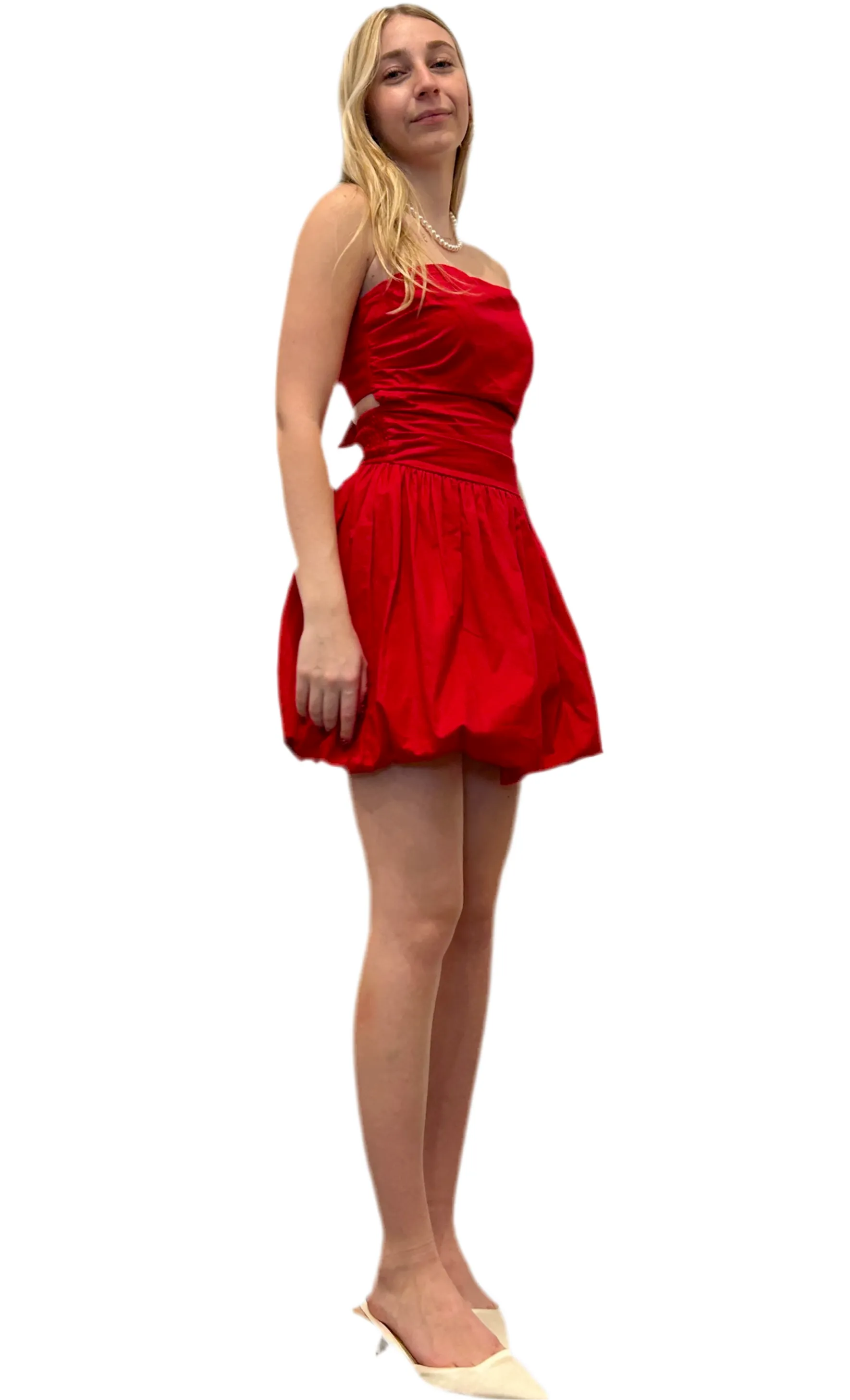 Take me Bubble strapless mini dress- white- red