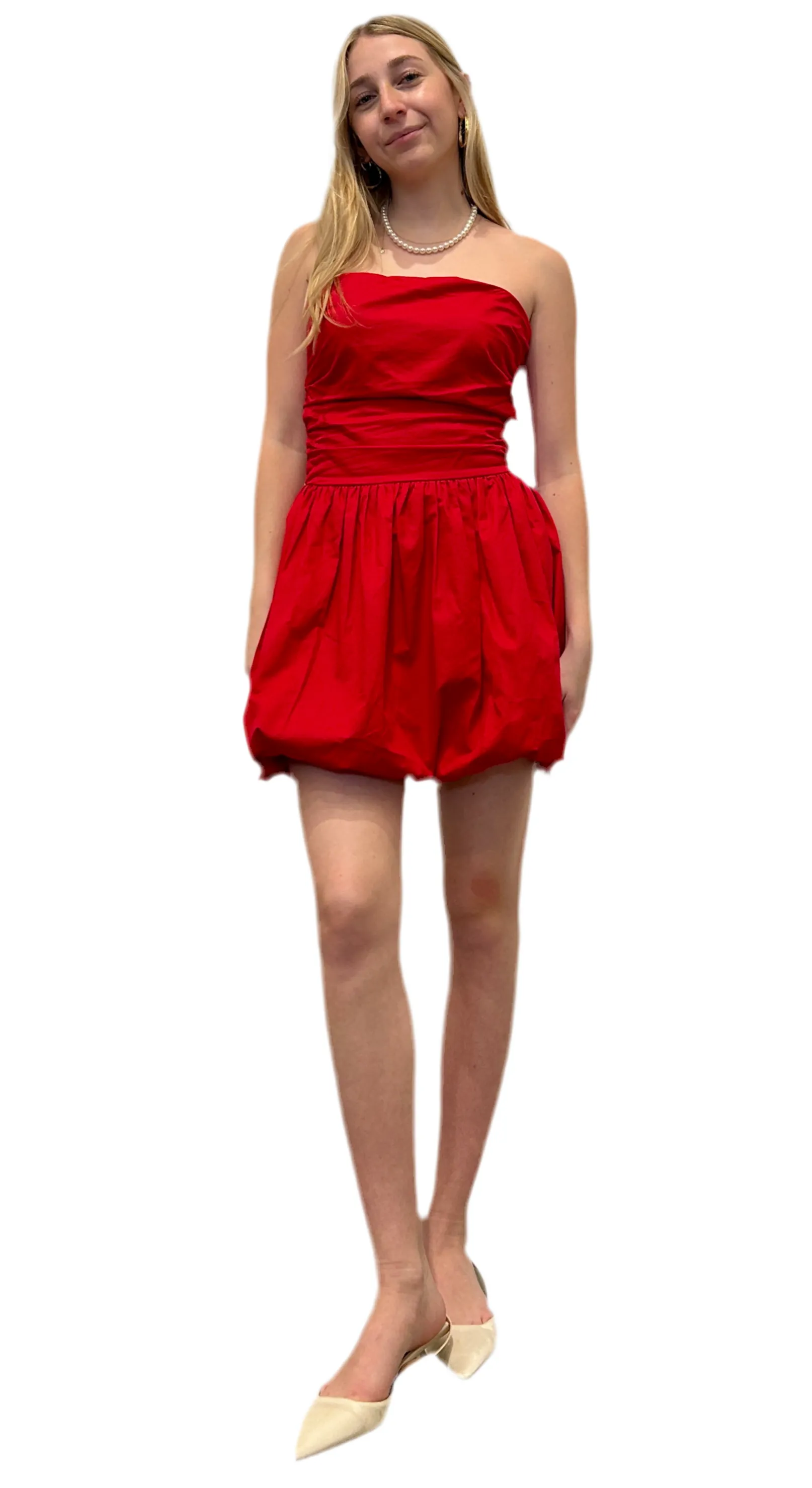 Take me Bubble strapless mini dress- white- red