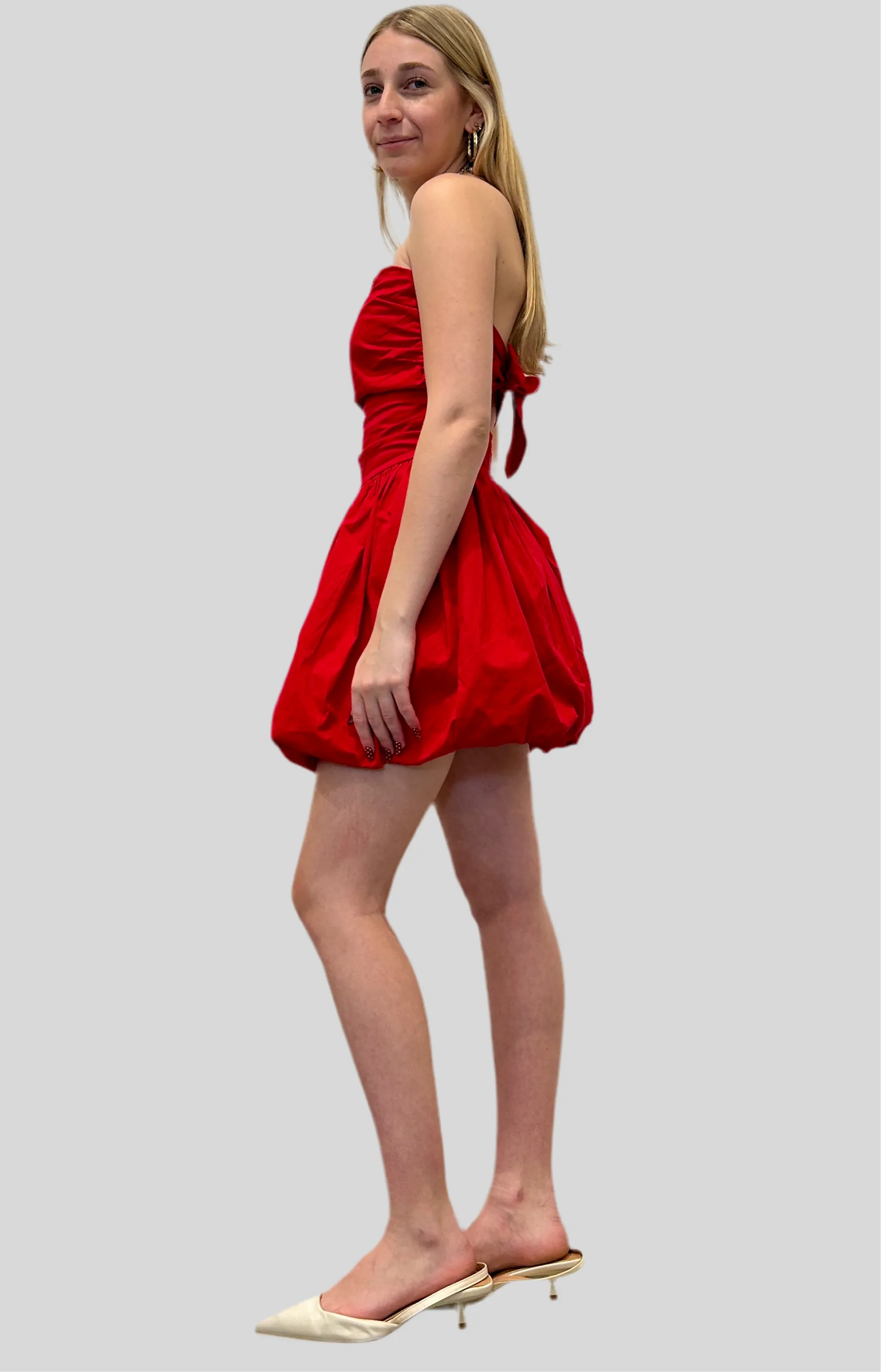 Take me Bubble strapless mini dress- white- red
