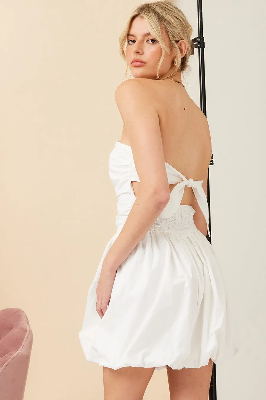 Take me Bubble strapless mini dress- white- red