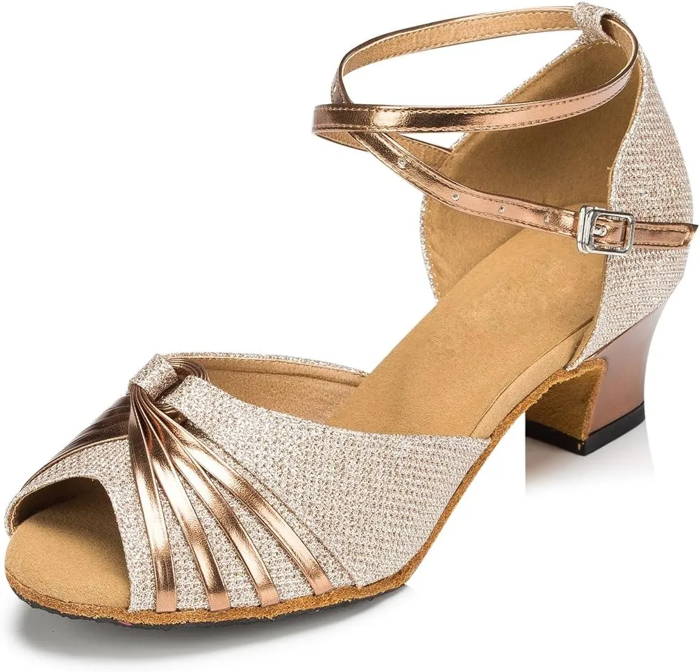 TDA Women's Mid Heel Knot Synthetic Salsa Tango Ballroom Latin Party Comfortable Dance Shoes