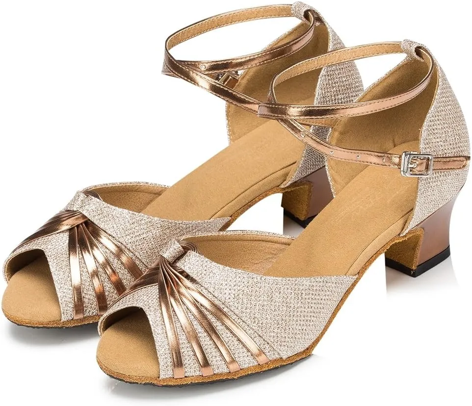 TDA Women's Mid Heel Knot Synthetic Salsa Tango Ballroom Latin Party Comfortable Dance Shoes