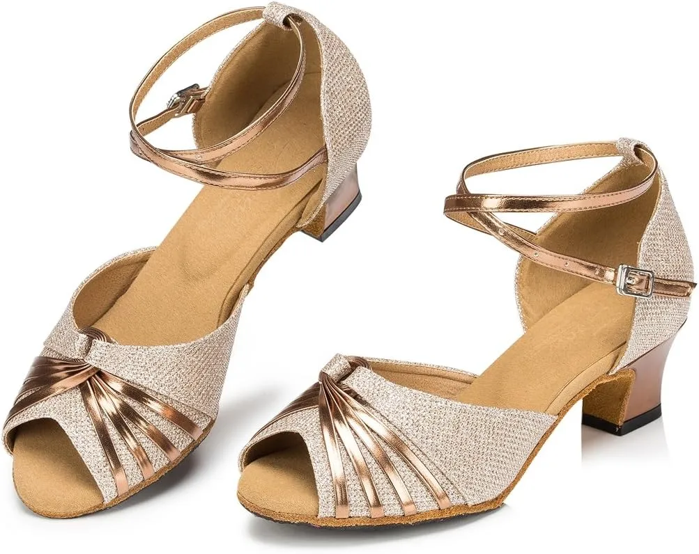 TDA Women's Mid Heel Knot Synthetic Salsa Tango Ballroom Latin Party Comfortable Dance Shoes