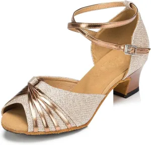 TDA Women's Mid Heel Knot Synthetic Salsa Tango Ballroom Latin Party Comfortable Dance Shoes