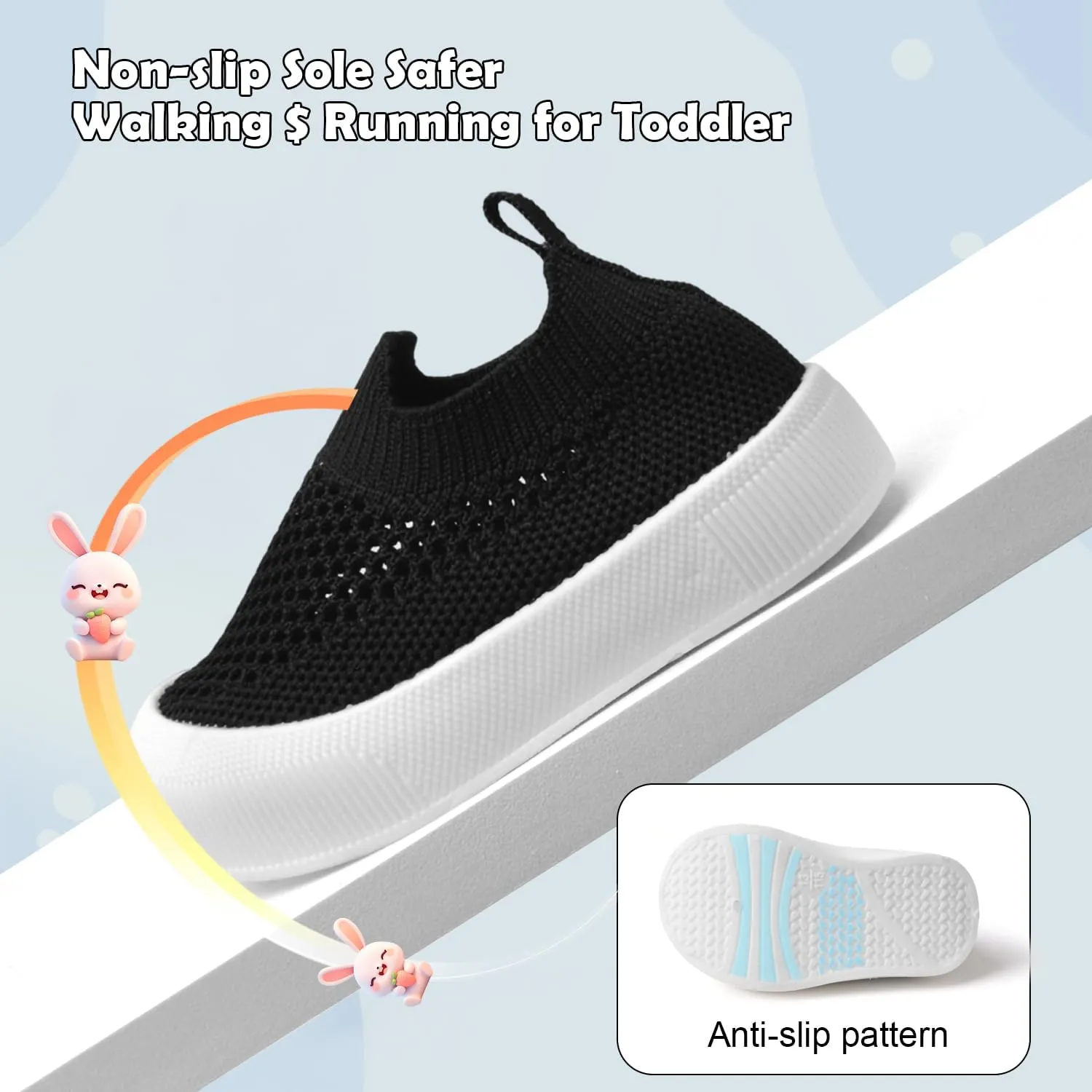 Toddler Shoes Baby Girl Boy Soft Breathable Mesh Wide Toe Box Lightweight Non-Slip Slip On First Walking Shoes