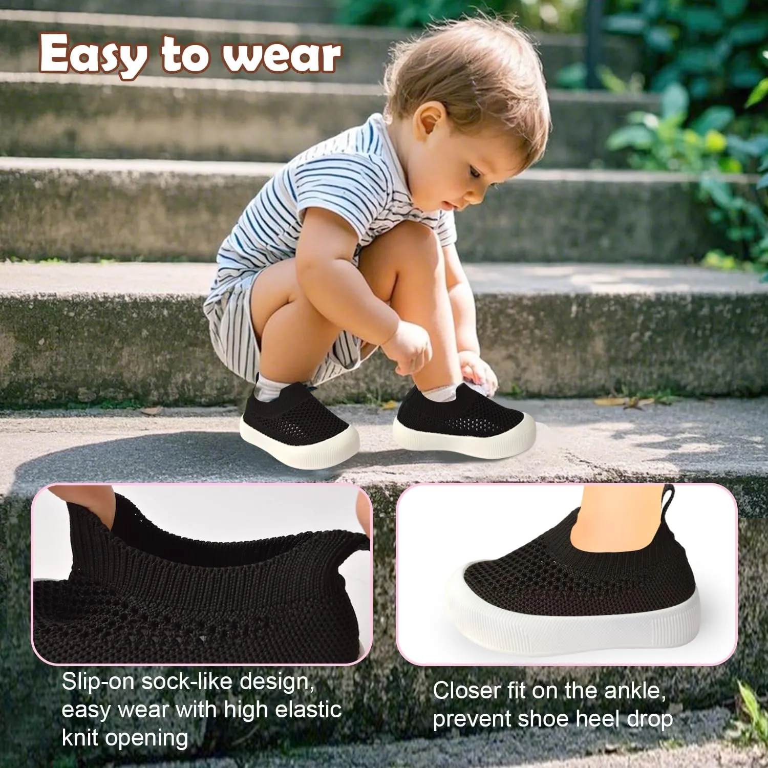 Toddler Shoes Baby Girl Boy Soft Breathable Mesh Wide Toe Box Lightweight Non-Slip Slip On First Walking Shoes