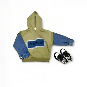 Trendy Denim Patch Hoodie for Boys
