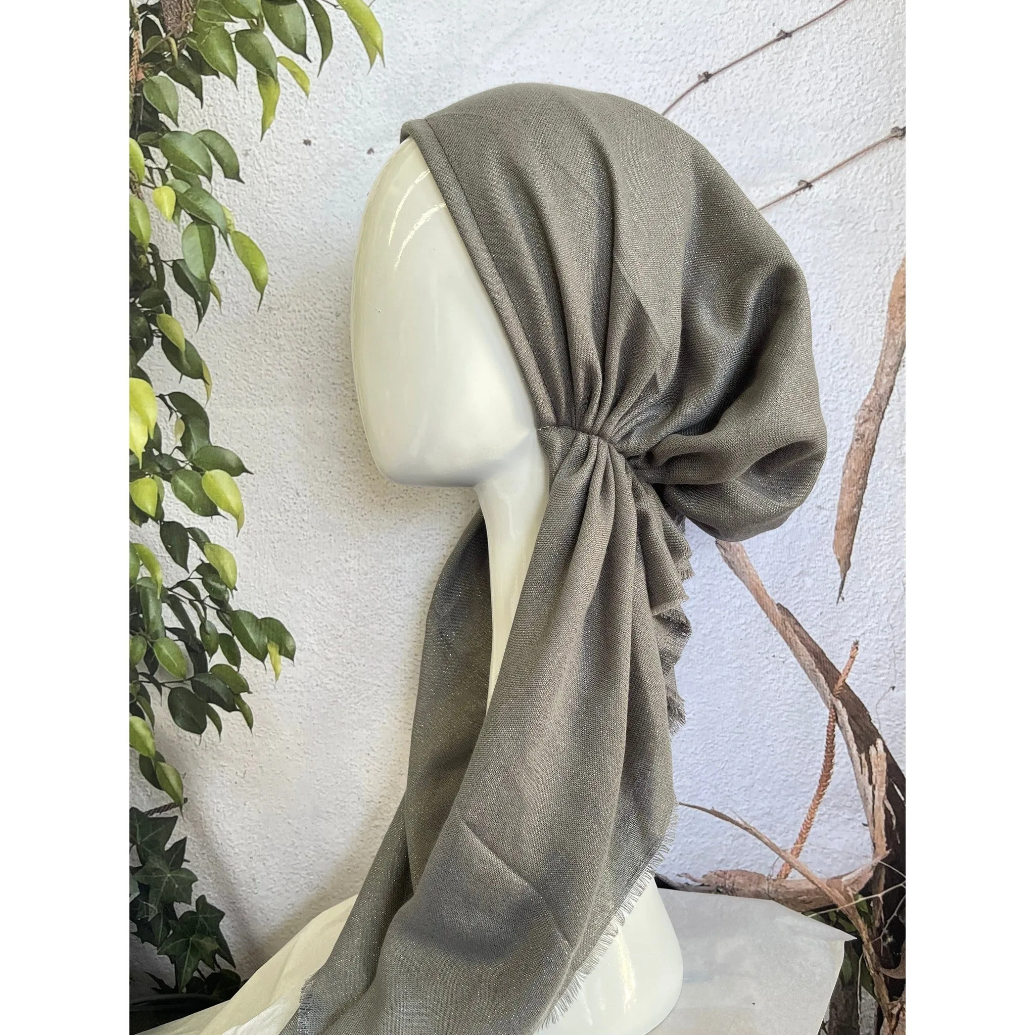 Turkish Cotton Metallic Solid Pretied w/ Long Tails - Gray, XL Circumference