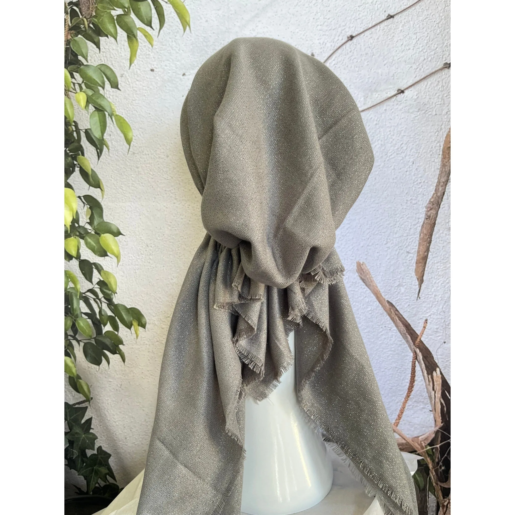 Turkish Cotton Metallic Solid Pretied w/ Long Tails - Gray, XL Circumference