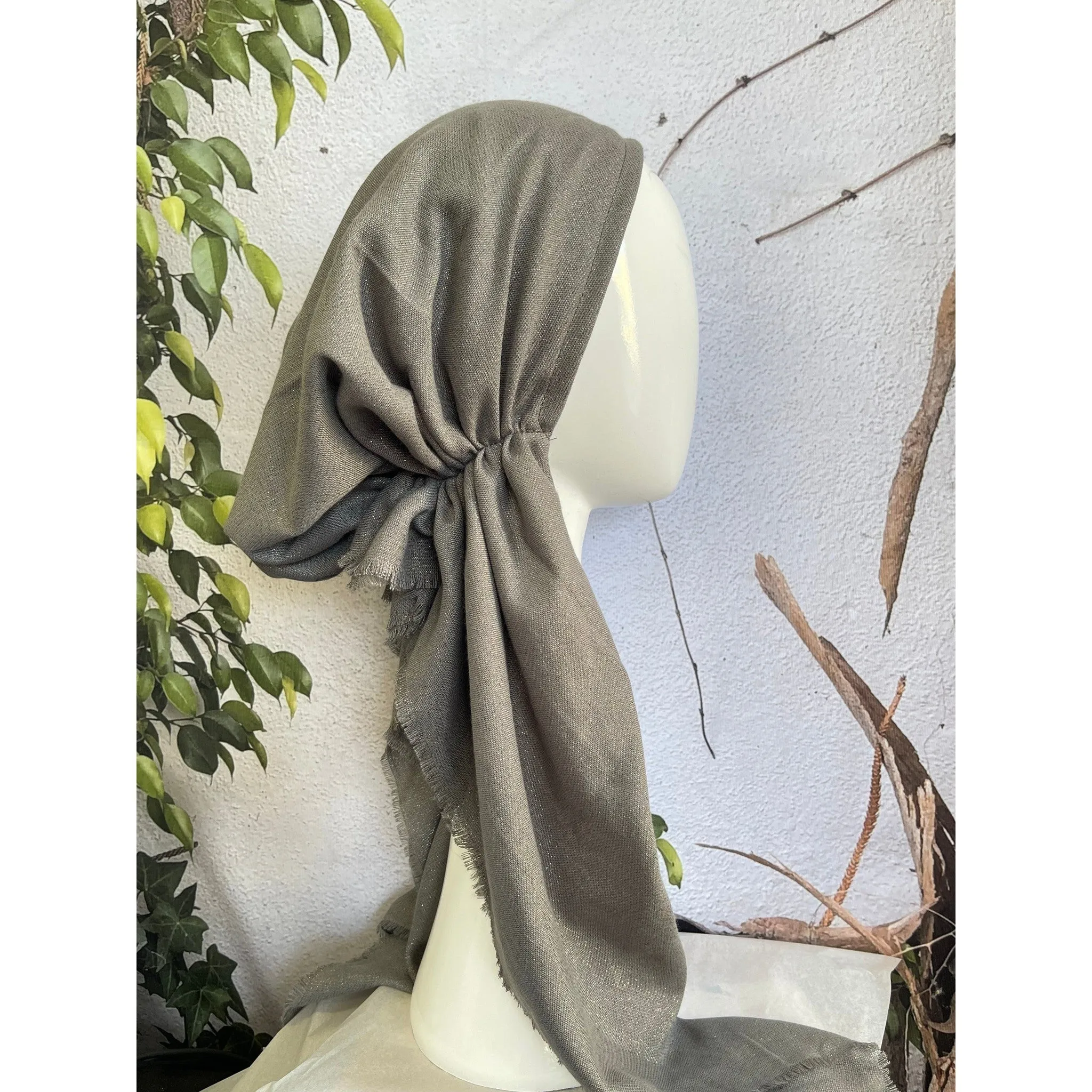 Turkish Cotton Metallic Solid Pretied w/ Long Tails - Gray, XL Circumference