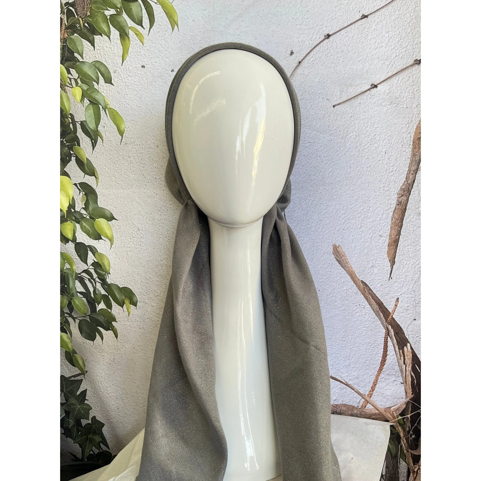 Turkish Cotton Metallic Solid Pretied w/ Long Tails - Gray, XL Circumference