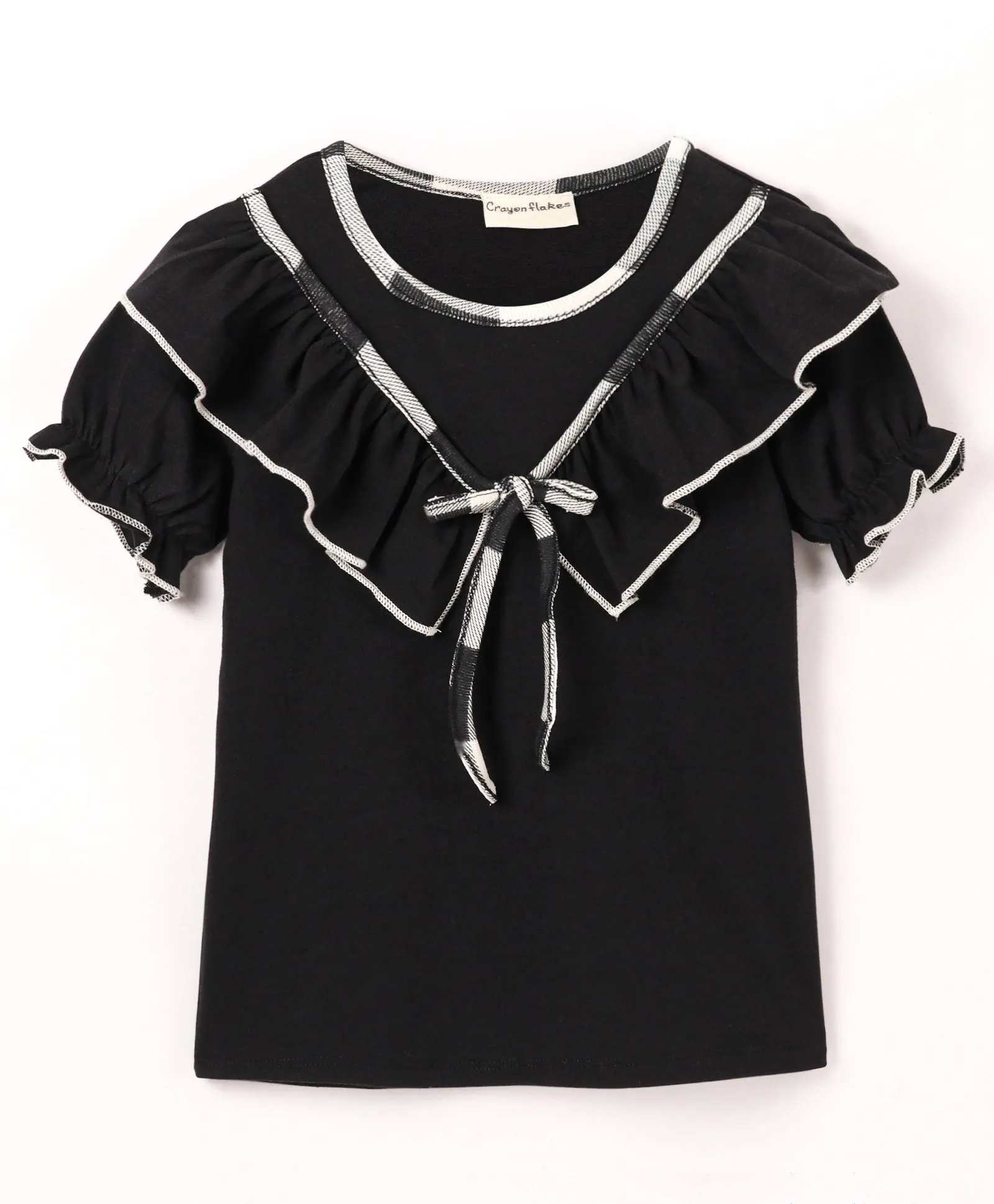 V shape Frill Bow Top Checkered Short Set