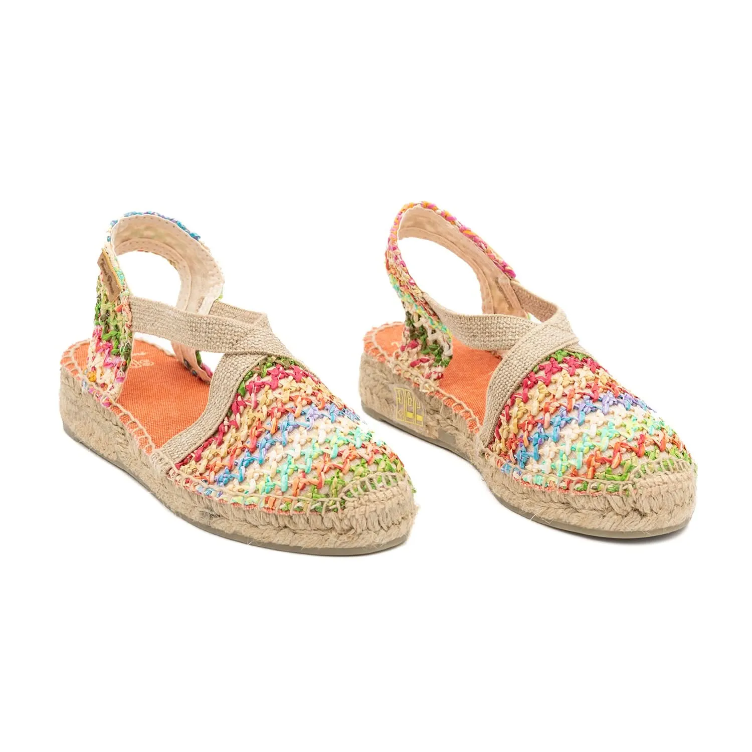 Vegan Mulricolored Raffia Sandals For Kids - Edita-NZ