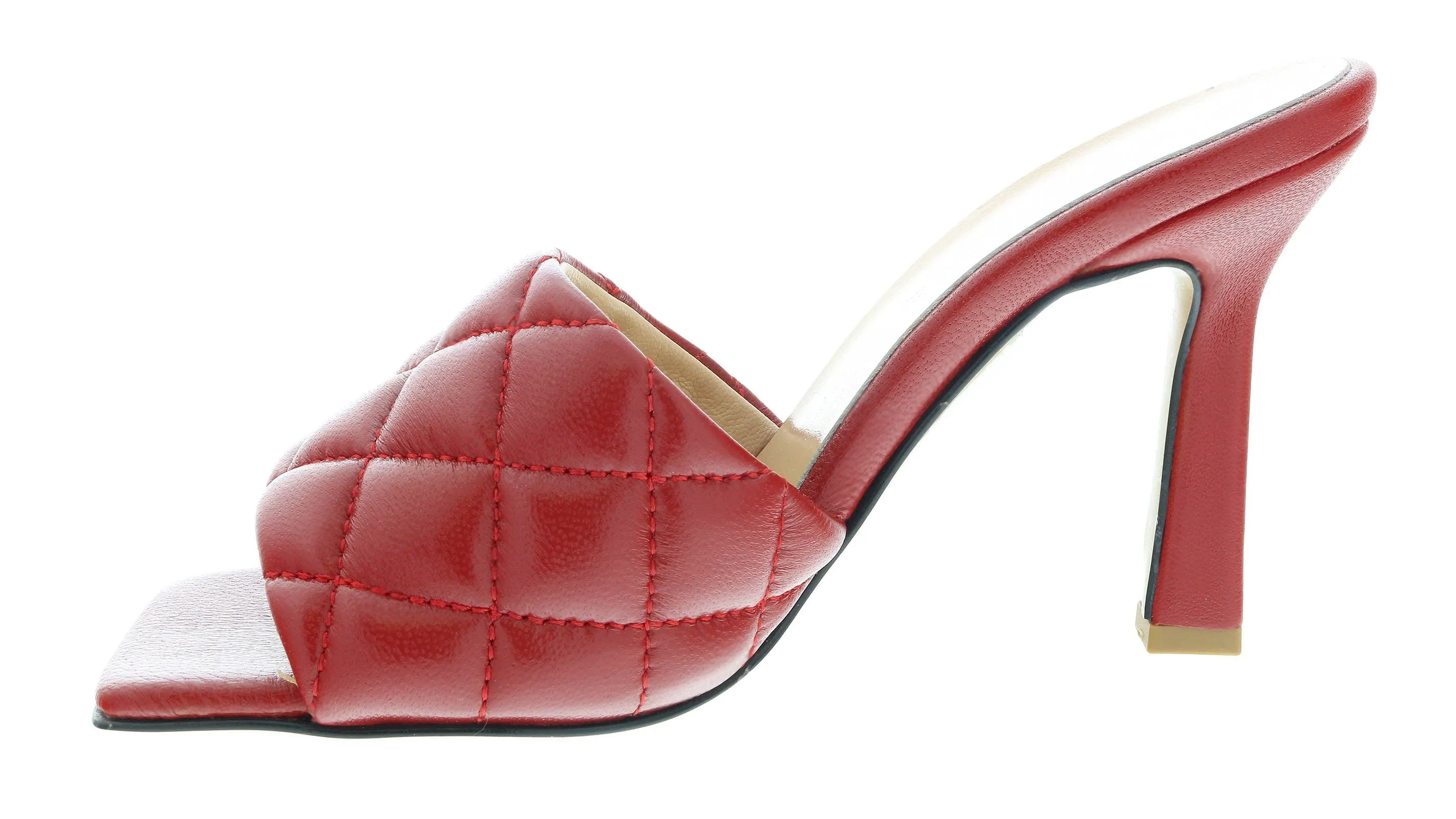 Ventutto Red Quilted High Heel Leather Mule-